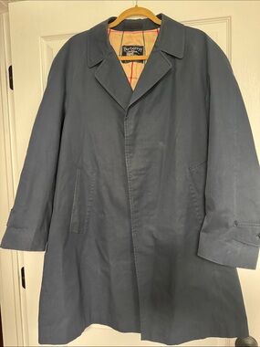 Burberry Dark Navy Trench Coat with Signature Check Interior Vintage